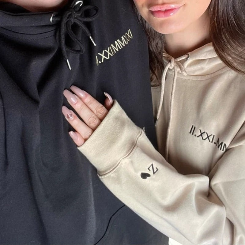 Custom Embroidered Roman Numeral Date Couple's Sweatshirt