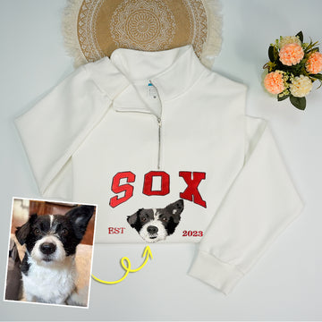 Custom Premium Handcrafted Pet Photo Embroidery with Pet Name Quarter-Zip Sweatshirt