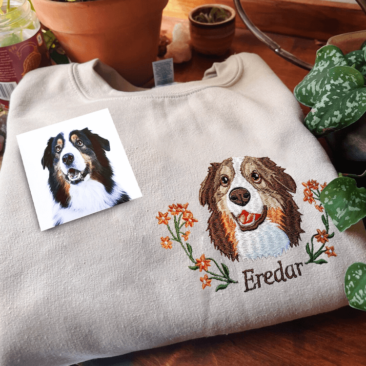 Personalized Pet Portrait Embroidery Sweatshirt Hoodie T-shirt