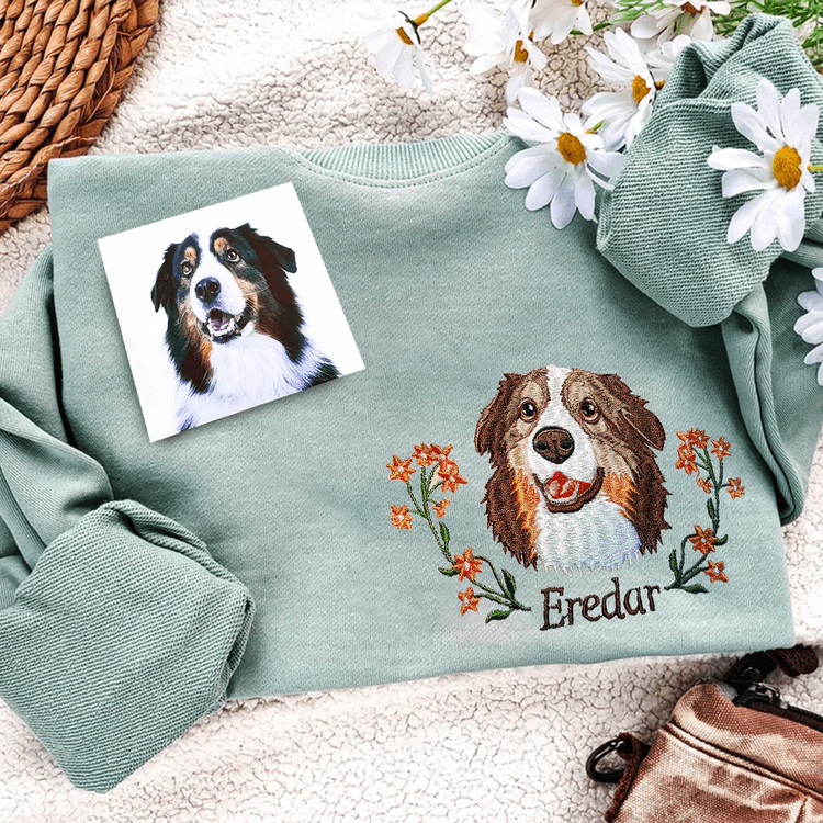 Personalized Pet Portrait Embroidery Sweatshirt Hoodie T-shirt