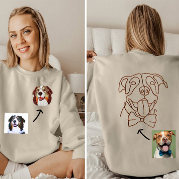 Custom Embroidered Pet Portrait Hoodie, Embroidered Pet Portrait on the Front and Back of Sweatshirt