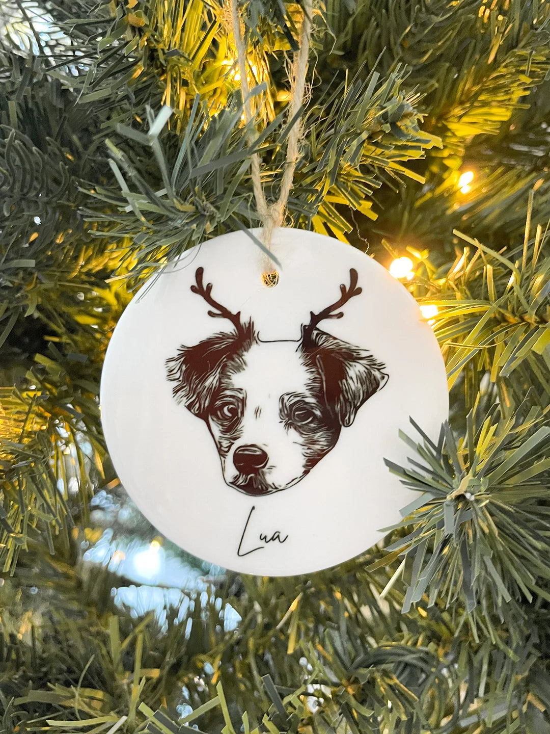 Happy Christmas With Fur Babies - Personalized Pet Portrait Ceramic Ornament