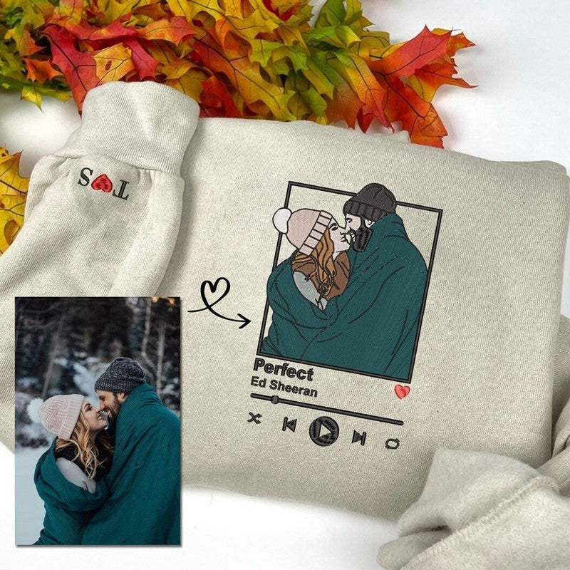 Embroidered Personalized Portrait from Your Photo With Favorite Song Music