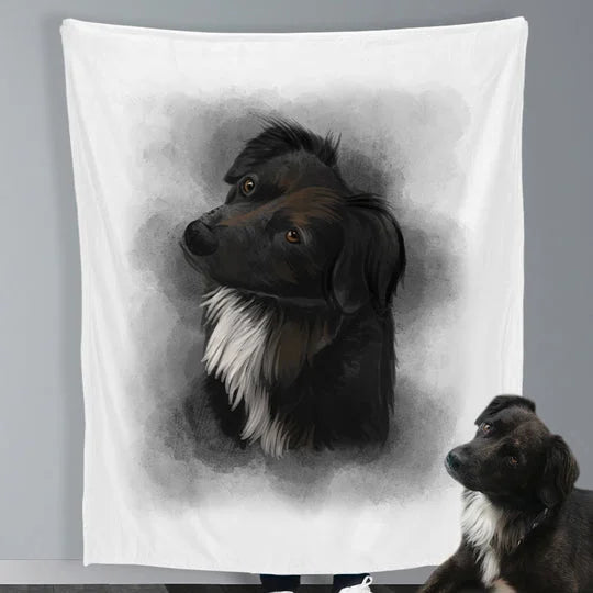 Personalized Pet Blanket with Photo from Hand Drawn Pastel Pet Art Portrait Pet Memorial Blanket