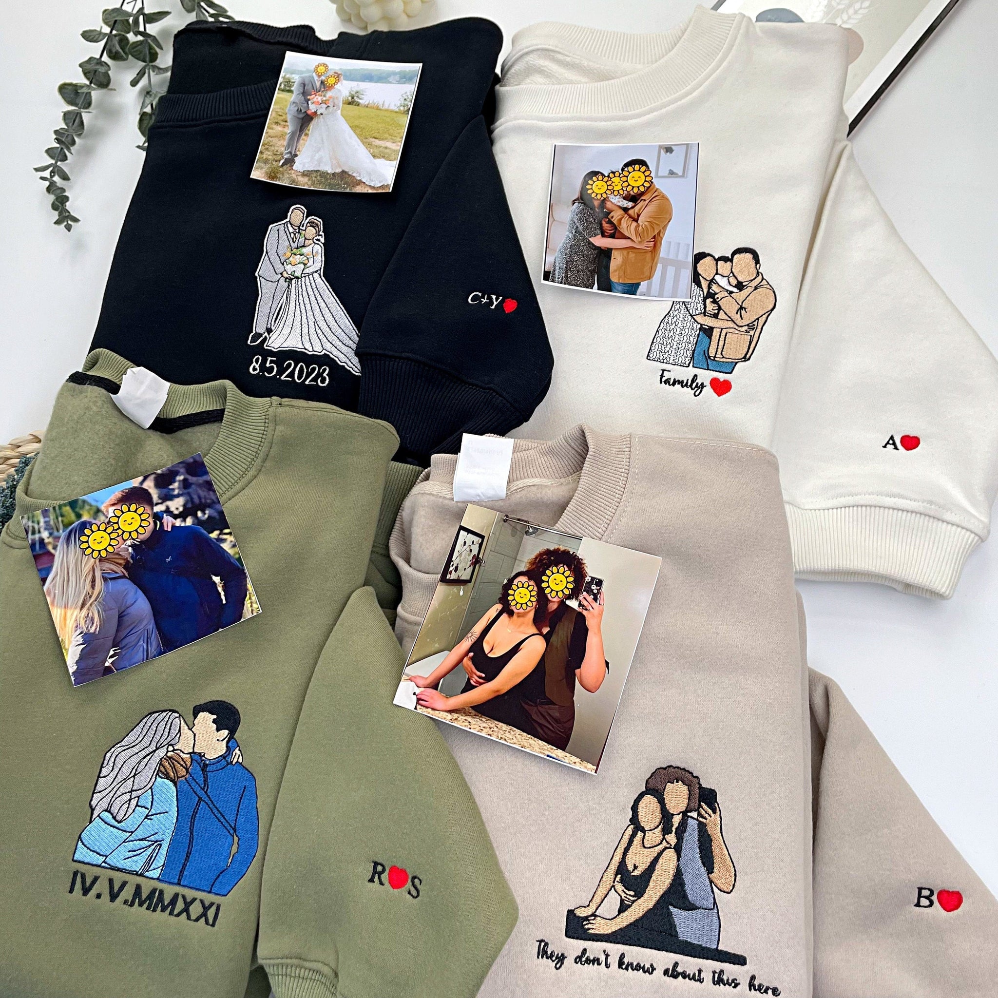 ❤️‍🔥Custom Couple Embroidered Sweatshirt Personalized Portrait Design, Perfect Family Gift