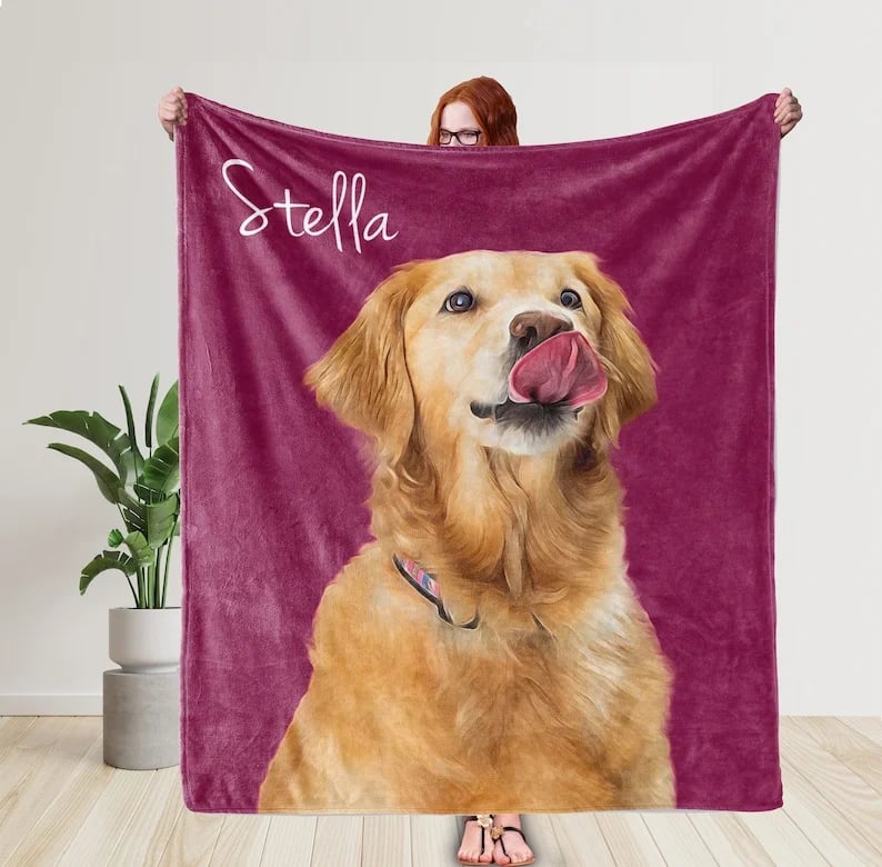 Custom Dog Face Blankets, Personalized Pet Photo Blanket, Fleece Dog Blankets, Customized Photo Throws, Dog Dad Gifts, Pet Lover Gifts