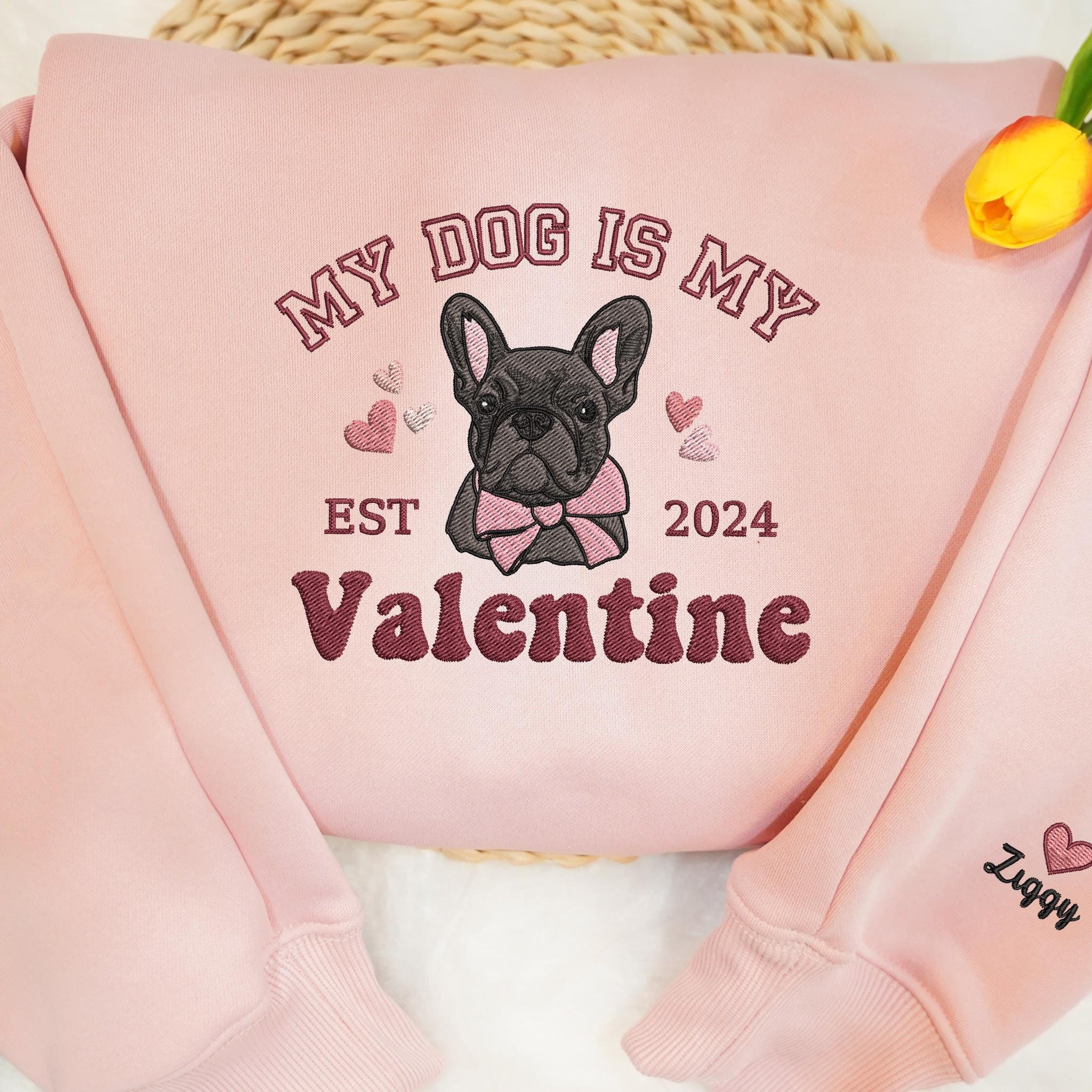 My Dog Is My Valentine Custom Pet Portrait Valentines Embroidered Sweatshirt Hoodie T-shirt