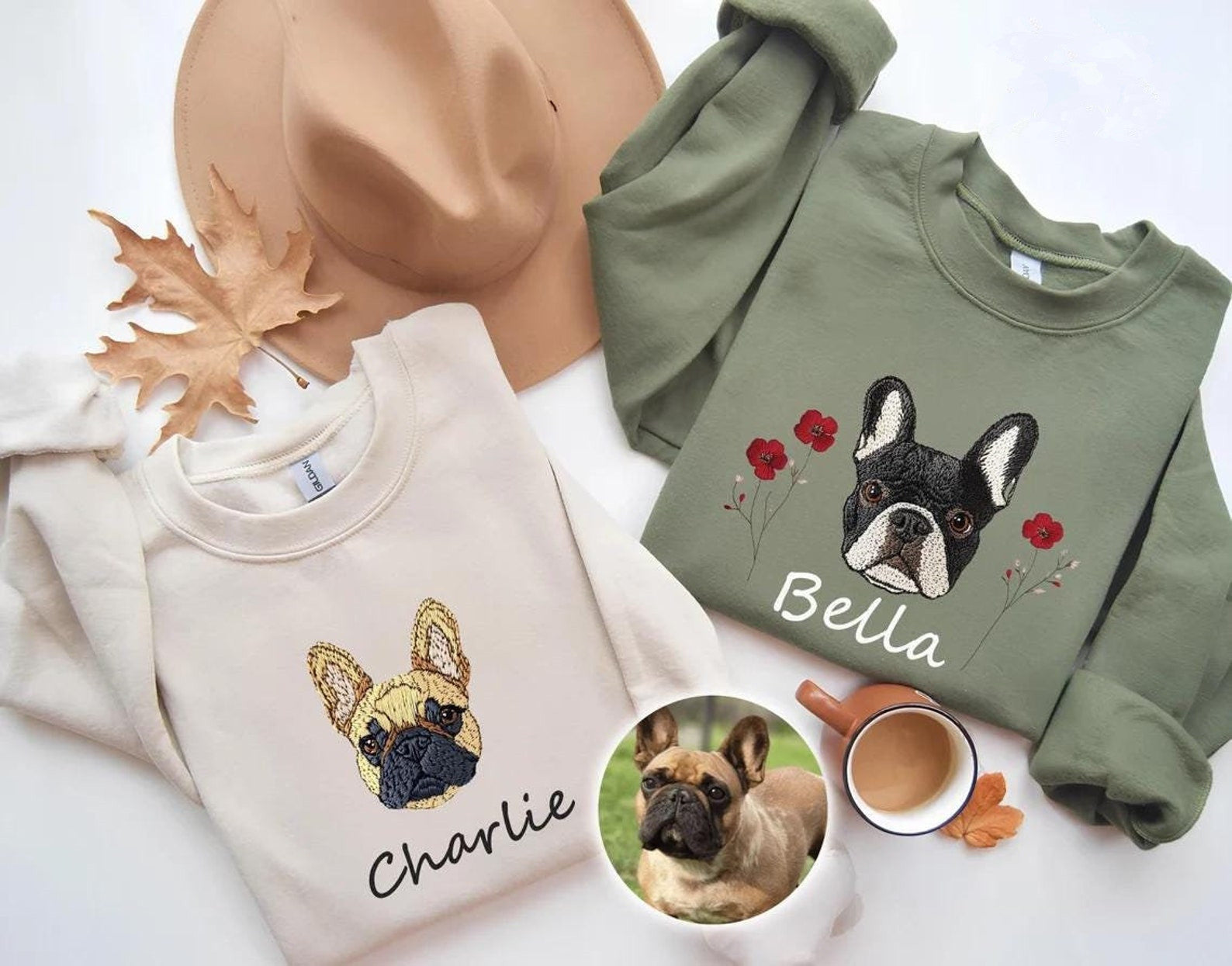 Personalized Pet Portrait Embroidered Sweatshirt Hoodie T-shirt, Valentine's Day Gifts