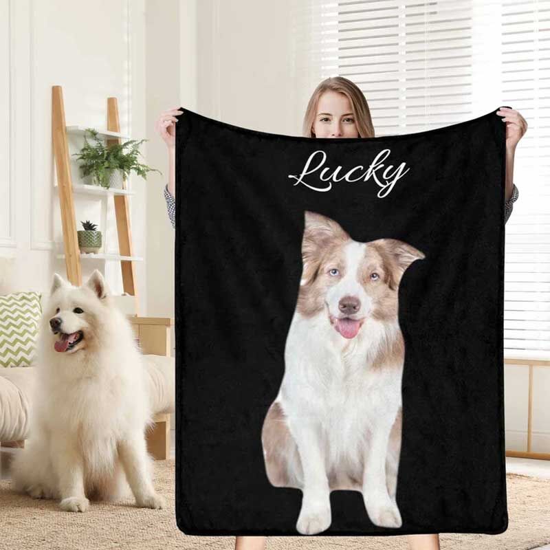 Personalized Dog Portrait Throw Blanket With Text