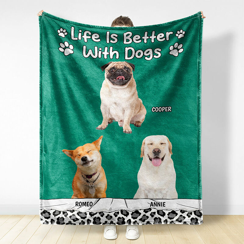 Personalized Picture Blanket with Cute Footprint Pattern Warm Gift for Best Pet Lover