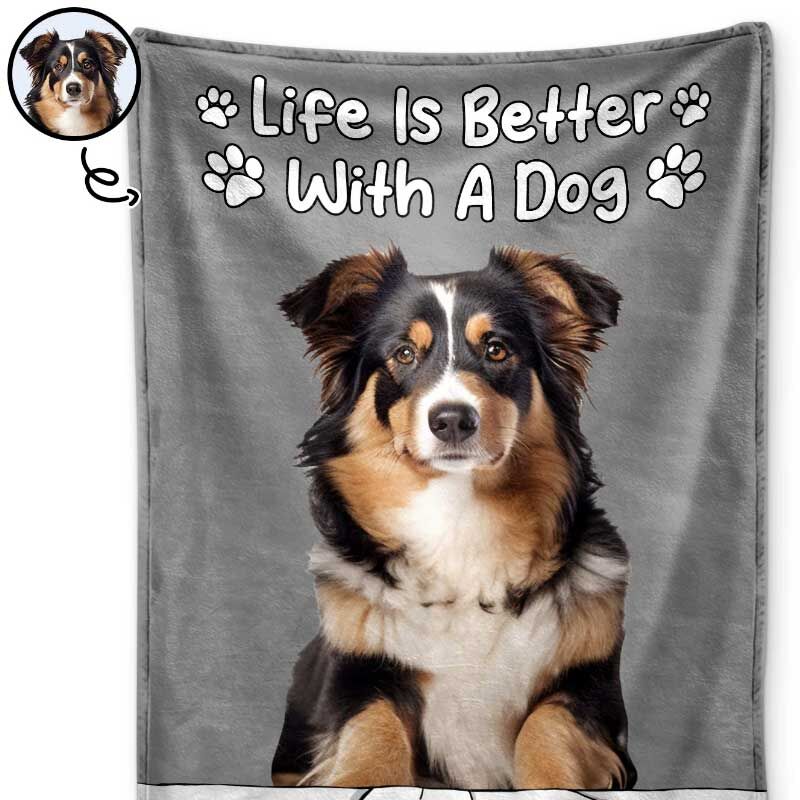 Personalized Picture Blanket with Cute Footprint Pattern Warm Gift for Best Pet Lover