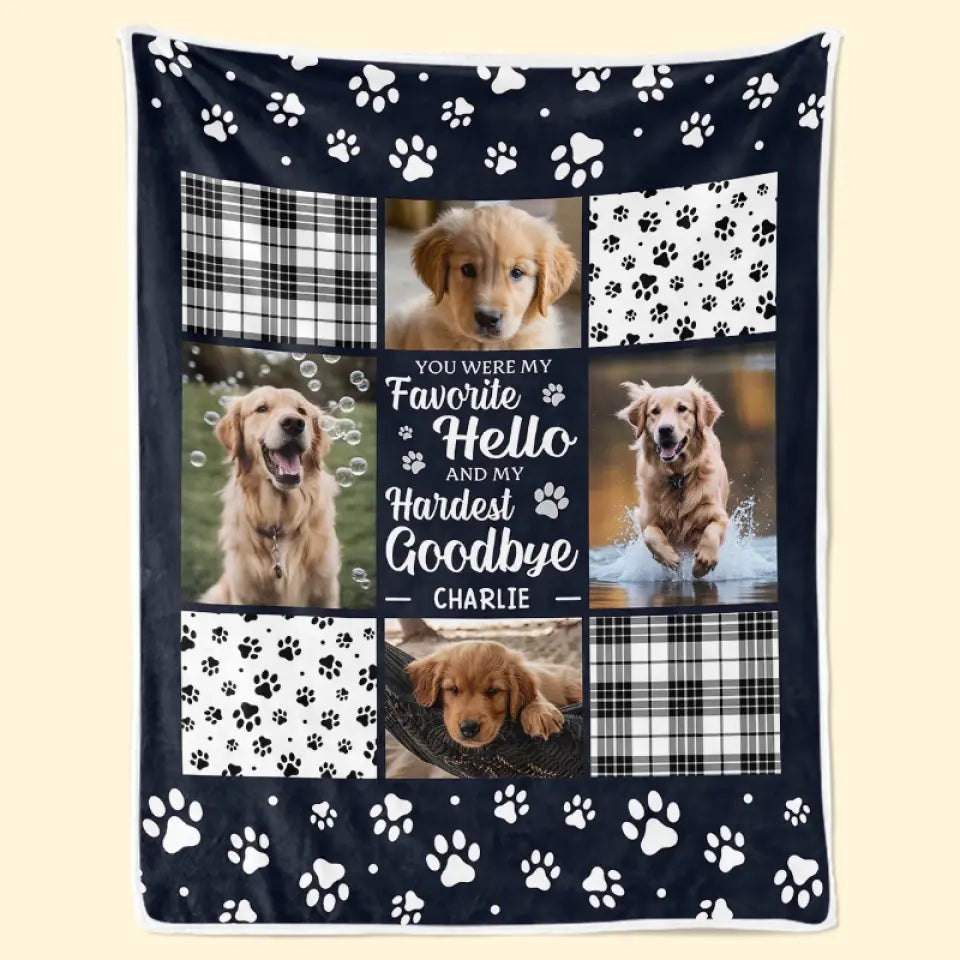 Personalized Memorial Blanket – 'My Favorite Hello, Hardest Goodbye' Custom Photo Blanket – Pet Loss Sympathy Gift for Pet Owners