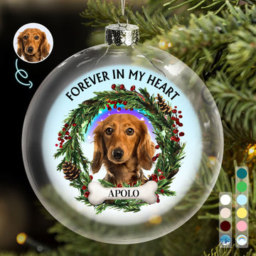 Custom Photo Lovely Dogs Cats Forever In My Heart, Personalized Clear Flat Ball Ornament