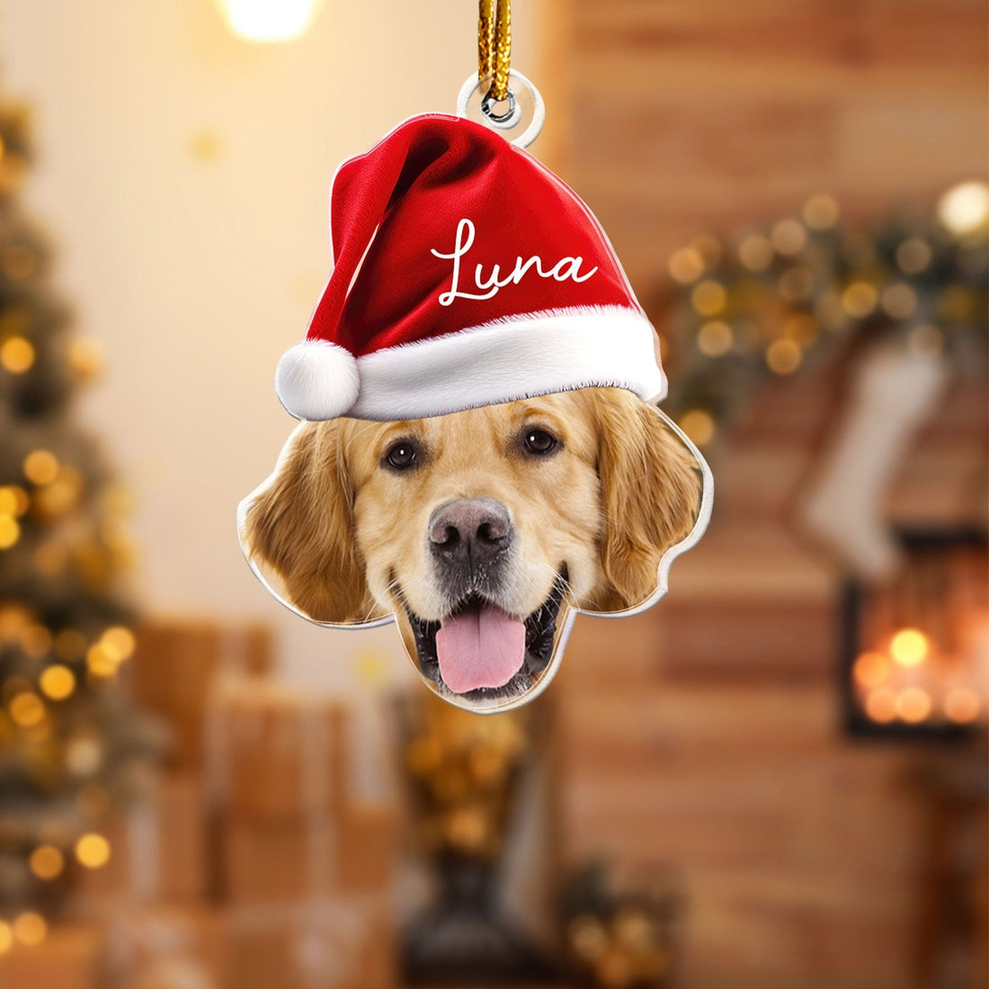 Dog Funny Christmas Face With Christmas Hat - Personalized Dog Photo Shape Ornament Christmas Gift For Dog Lovers