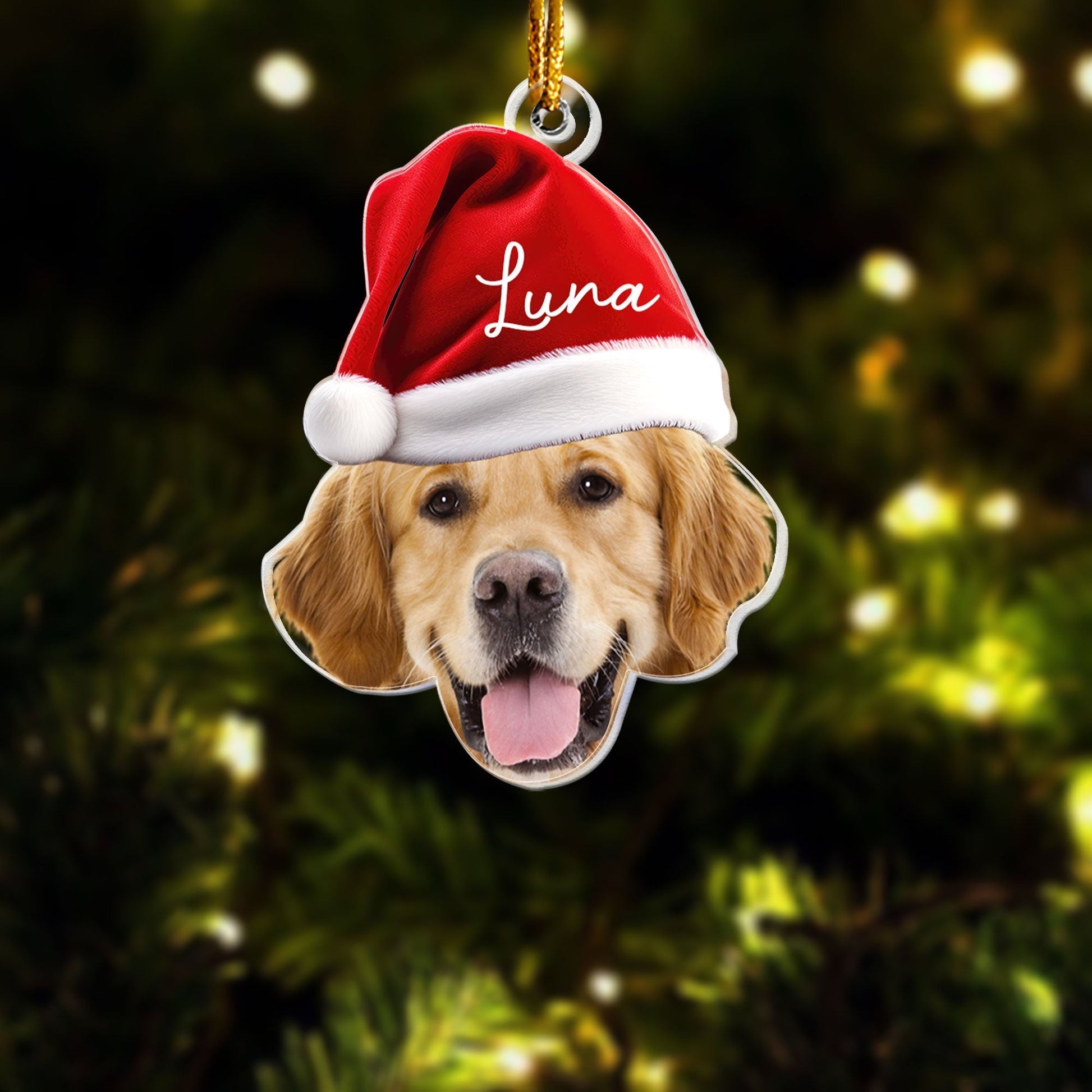 Dog Funny Christmas Face With Christmas Hat - Personalized Dog Photo Shape Ornament Christmas Gift For Dog Lovers