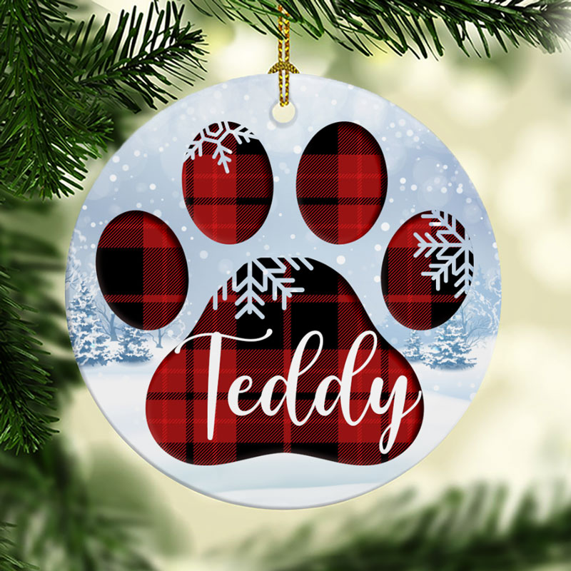 Personalized Name Paw Snow Christmas Ornaments Custom Gift for Pet Lovers