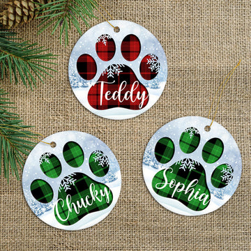 Personalized Name Paw Snow Christmas Ornaments Custom Gift for Pet Lovers