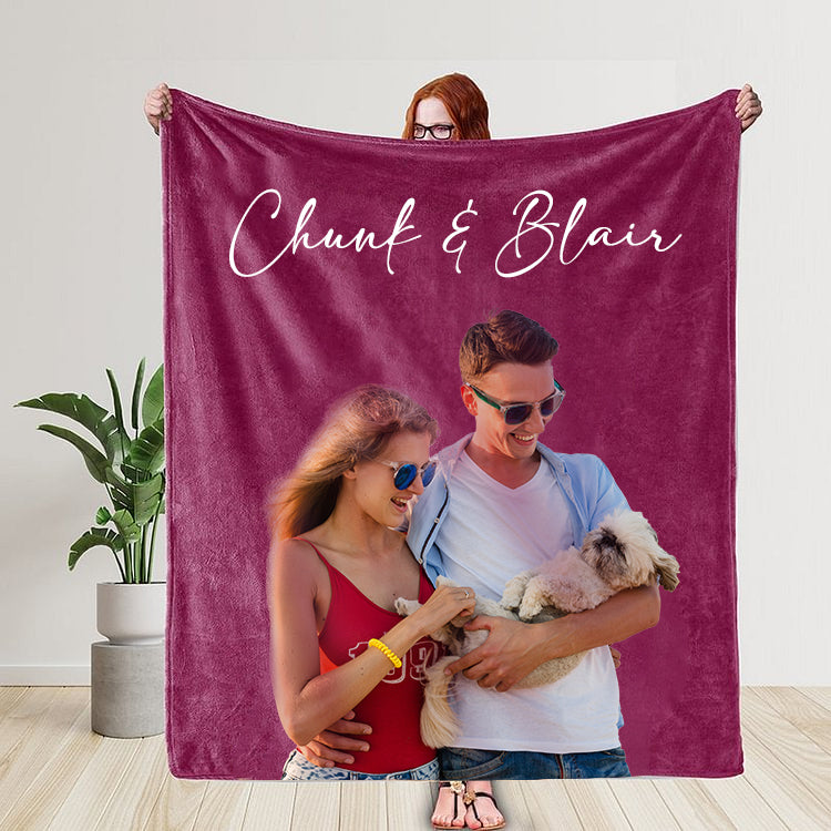 Personalized Photo Blanket with Text, Custom Pet Photo Blanket For Family Couple