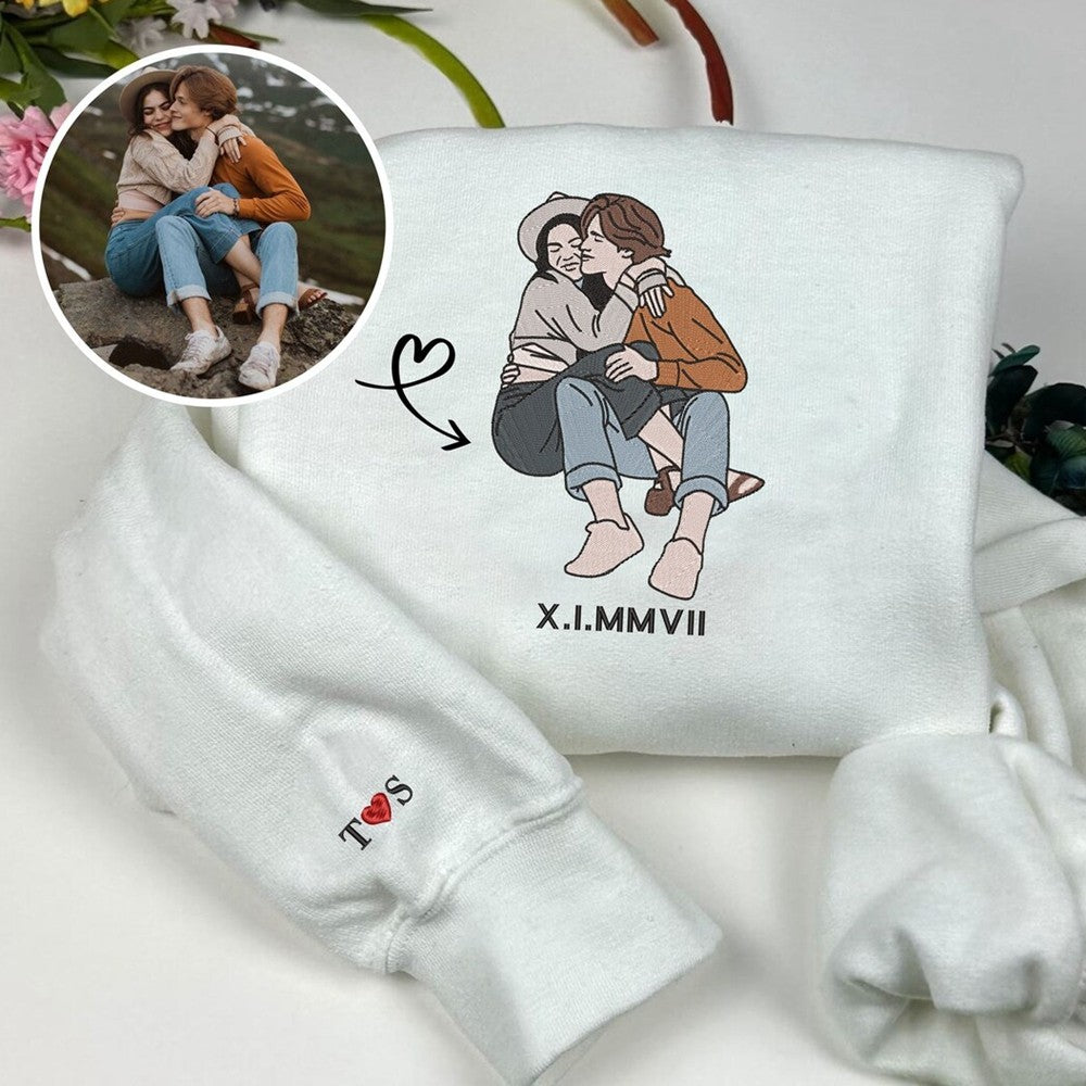 Embroidered Personalized Portrait from Your Photo Custom Embroidered Portrait Sweatshirt