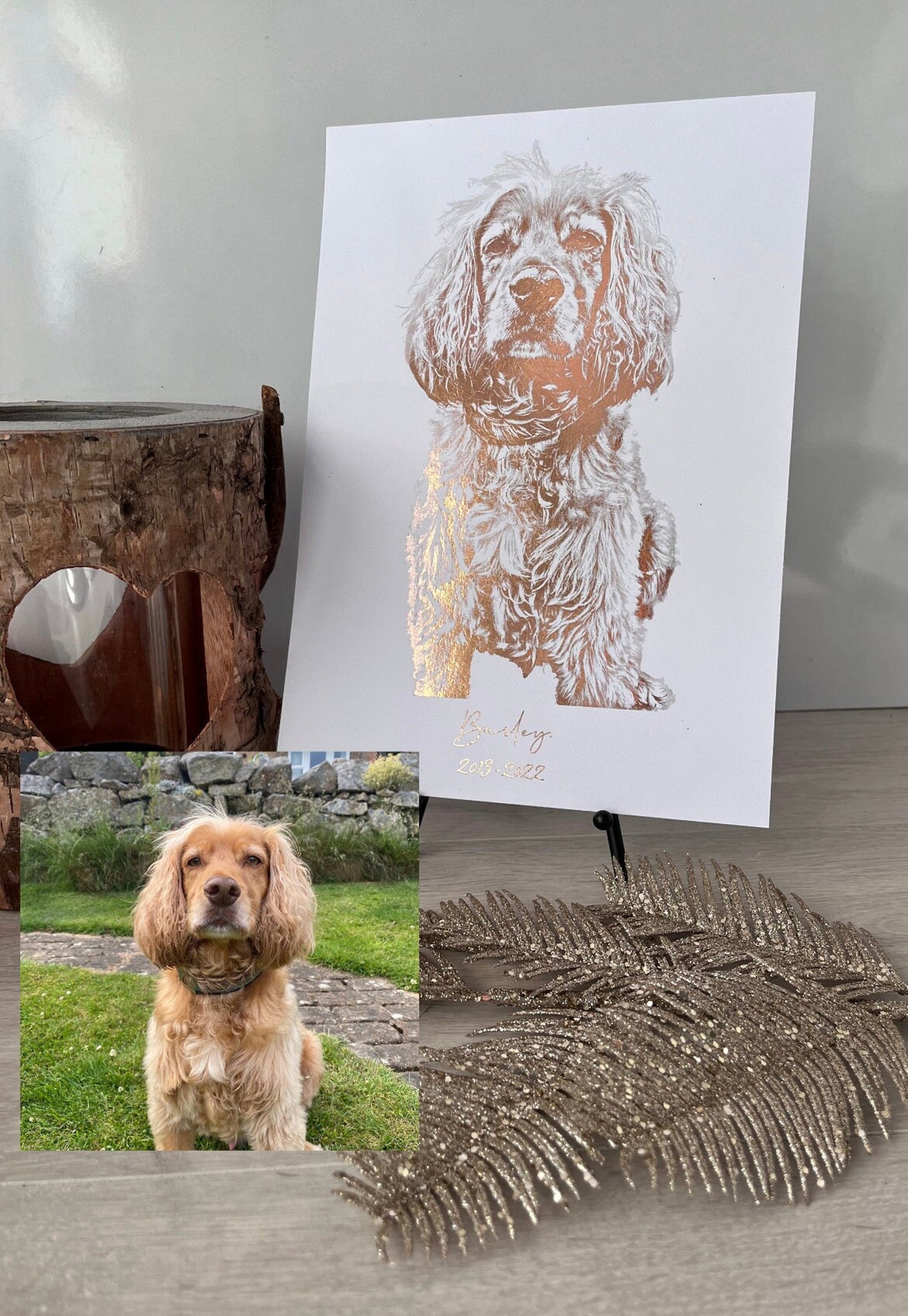 Custom Gold Foiled Pet Portrait Print - Pet Lover's Gift, Memorial Pet Gift