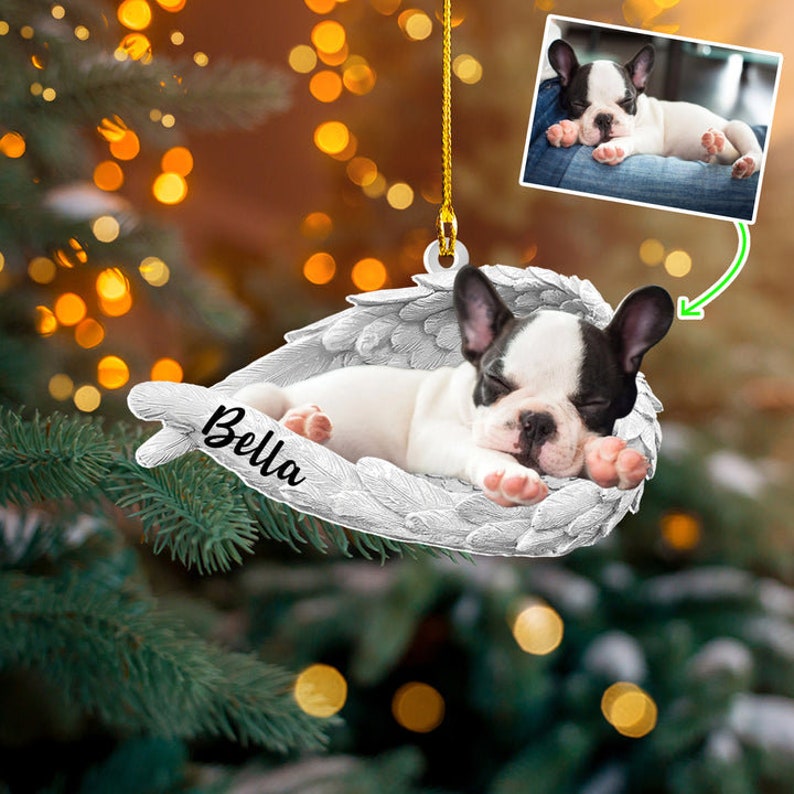 Personalized Photo Dog Loss Memorial Ornament Sleeping Pet Within Angel Wings