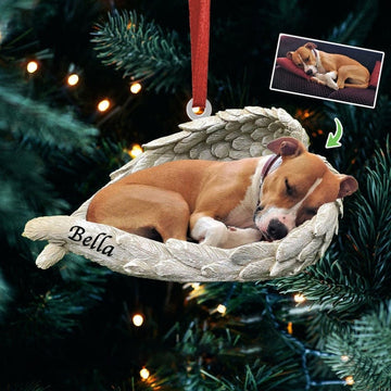 Personalized Photo Dog Loss Memorial Ornament Sleeping Pet Within Angel Wings