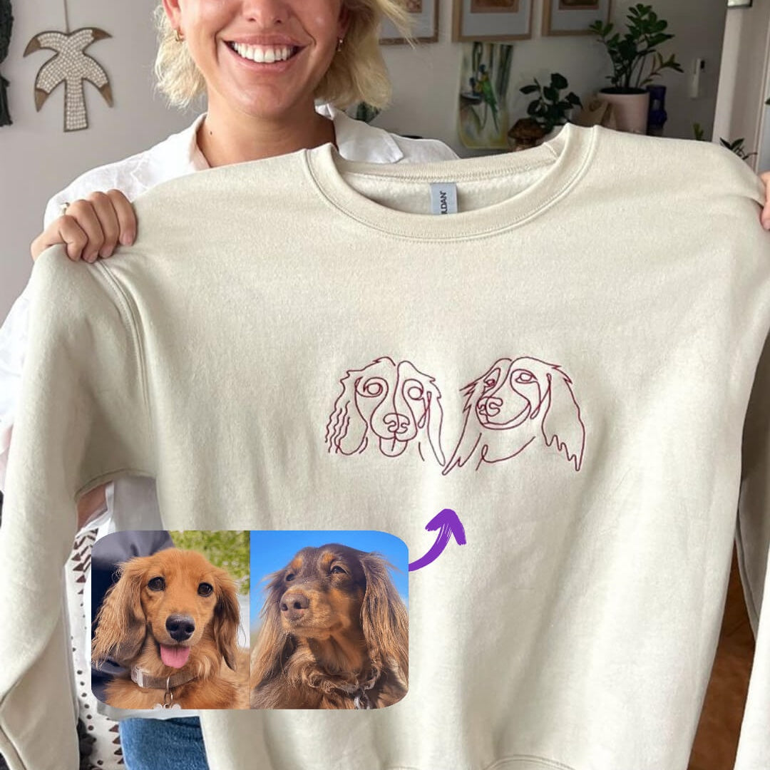 Custom Pet Outline Embroidered Portrait Sweatshirt T-Shirt